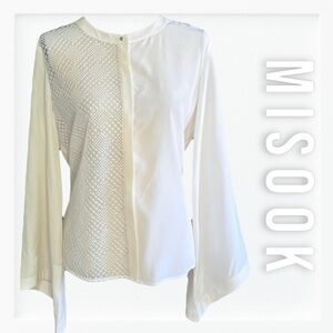 Misook Luxury Cream Silk and Crotchet Panel Blouse sz S